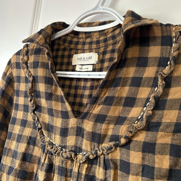 indi & cold gingham plaid ruffle pull over long sleeve blouse - Picture 3 of 8